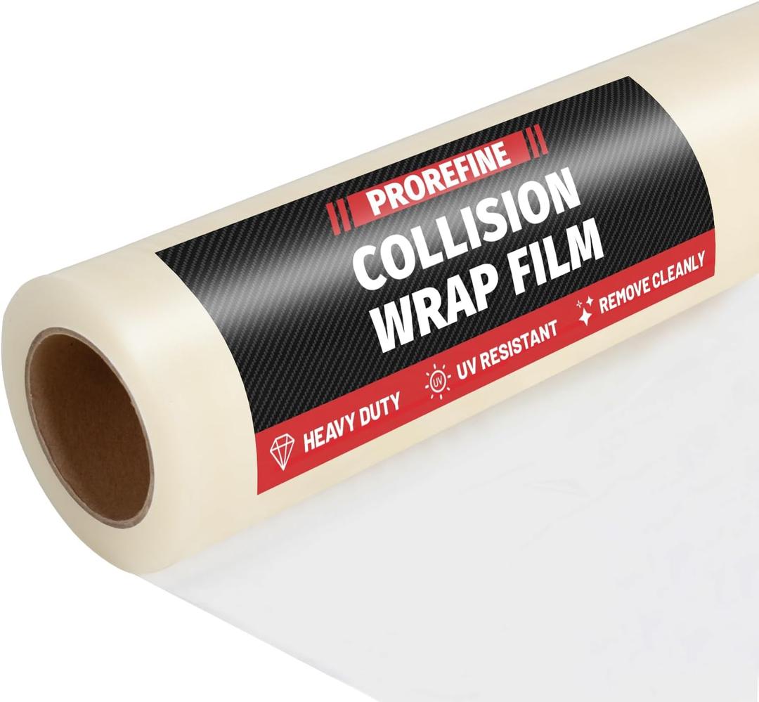 Crash Wrap Film 36-inch x 240-foot Roll 1 Pack Clear Plastic Protector, Self-Adhesive Plastic for Auto Collision, Weather, Dust Protection, Broken Windows Windshields (EXP 09/27/36)