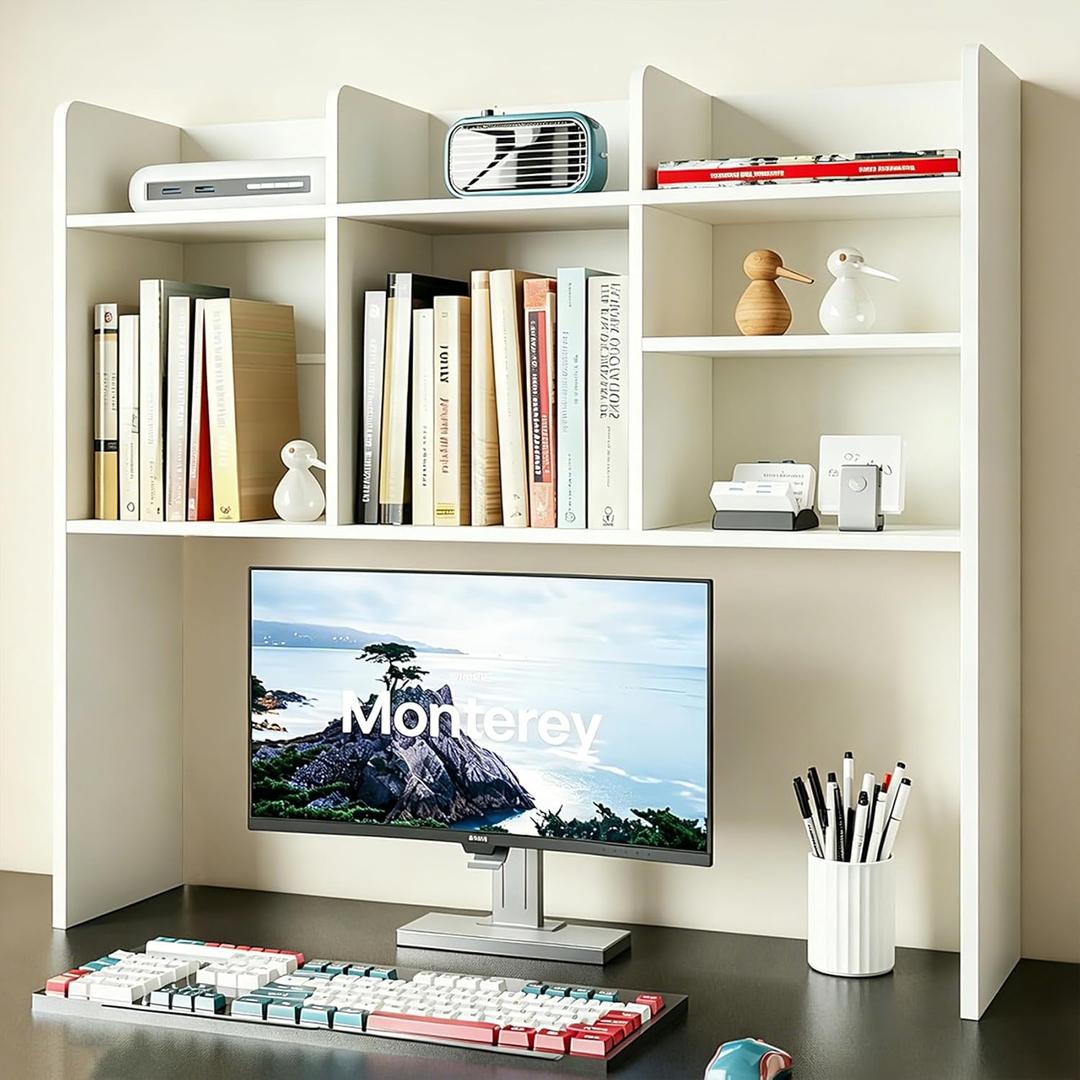 ChooChoo Desk Hutch Dorm, Desktop Bookshelf with 7 Shelves, Without LED, 9.4"D x 37"W x 33.5"H