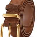 Wide Suede Belt Women Genuine Leather Ladies Waist Belt for Jeans Dress Casual Square Gold Buckle (Fits waist size: 26"-35", 1.3"(33mm) Wide Tan)