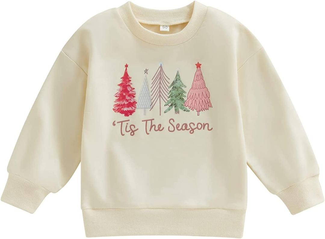 Christmas Outfit Toddler Baby Girl Pink Sweatshirt Long Sleeve Crewneck Pullover Xmas Santa Shirt Tops Winter Clothes (7-8 Years)