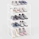 5-Tier Small Shoe Rack for Closet and Entryway, Narrow Shoe Shelf Organizer,Stackble Shoe Stand,Non-Woven Fabric Metal Free Standing Shoe Racks (White, 18" W x 9.9" D x 28.6" H)