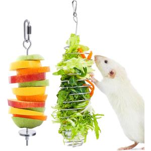 2Pcs Rat Enrichment Toys, 304 Stainless Steel Rat Foraging Toy for Fruit Vegetable Holder, Fancy Mice Cage Accessories Puzzle Toy, Hanging Rodent Toys Slow Feeder, Bird Foraging for Parakeet