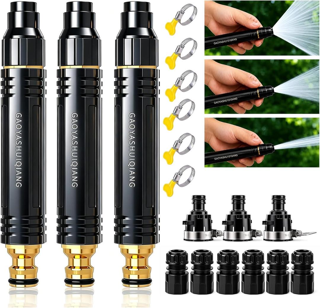 3PCS High Pressure Hose Nozzle, 2026 New Garden Hose Nozzle, Washer Gun with 3 Spray Patterns, Power Washer Nozzle Attachment for Car & Patio Cleaning
