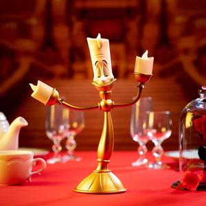 Beauty and The Beast Candle Holder Candle Holder Ornament Alarm Clock Ornament Retro Home Decoration Collection Resin Ornament- Birthday Gift (LED Lights)
