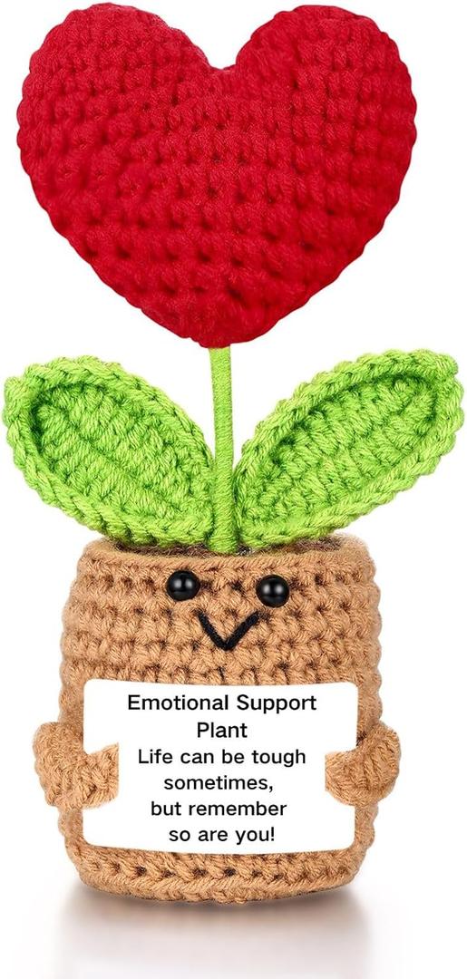 Emotional Support Plush Heart for Mom Dad Daughter Son Sister Friends Coworkers, Positive Crochet Flowers, Inspirational Birthday Graduation Gift, Appreciation Gifts (life can be tough but so are you)