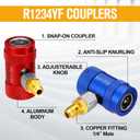 Yaocom 29 Pcs Automotive R1234YF Quick Couplers Kit, AC R1234YF Adapter and Self Sealing Can Tap Valve Core Remover R134a Adapters Coupler and Valve Core for Heating, Ventilation and Air Conditioning