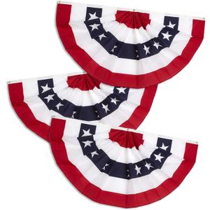 1.5x3 Ft American Pleated Fan Flag Bunting Flags outdoor 4th of July Decorations - Half Banner Pleated Patriotic USA Porch Flags 3-Pack