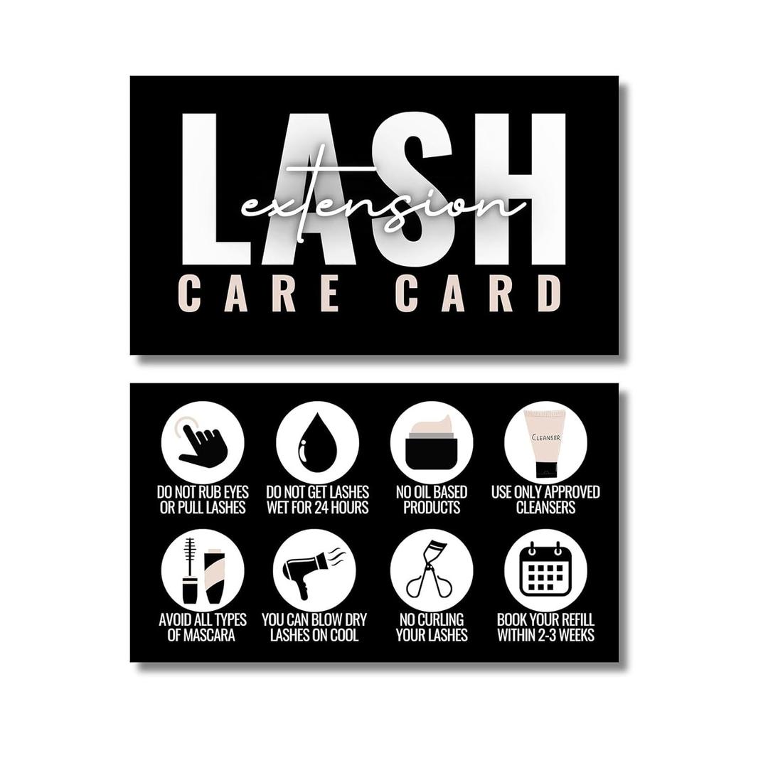 3 x Cute Modern Lash Extension After Care Cards/Pack of 55 business card size. Eyelash extensions supplies great for your lash extension kit (Black, White and tan/light pink)