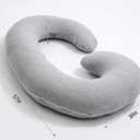 Pregnancy Pillow, C Shaped Full Body Pillow for Maternity Support, Pregnant Women Sleeping Pillow with Jersey Cover (Light Grey)