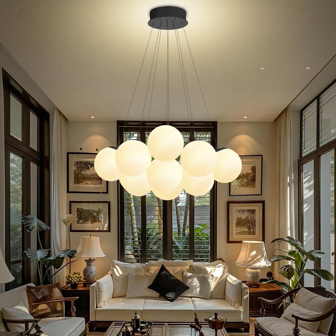 Modern Bubble Chandelier 13-Light White Glass Chandeliers Black