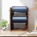 Creso hom Mail Organizer Wall Mounted, 6-Tier Wall File Organizer with 2 Hooks, Wooden Desk Organizer Magazine Holder with Bottom Flat Tray, for Office Home, Rustic Brown