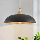 17.8" Large Black and Gold Pendant Light, Adjustable Height