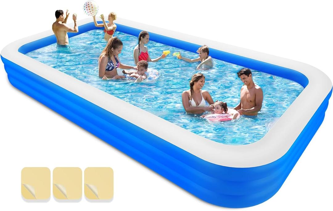 Inflatable Swimming Pool, 145" X 74" X 22" Extra Larger Thickened Blow-Up Pool for Adults, Family, Family Swimming Pool for Garden, Backyard, Summer Water Party, Indoor Outdoor