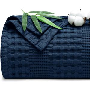 PHF Cooling Waffle Blanket King Size, Lightweight 60% Rayon Derived from Bamboo & 40% Cotton Breathable Blanket for Hot Sleepers, Soft and Luxury for Bed Couch and Sofa, 104"x90", Navy Blue