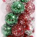SYALEO 25pcs Christmas PET Ball Ornaments Set 60mm/2.36'' Clear Plastic Xmas Balls Bulbs 5 Style Shatterproof Painted Christmas Baubles Holiday Party (Red Green)