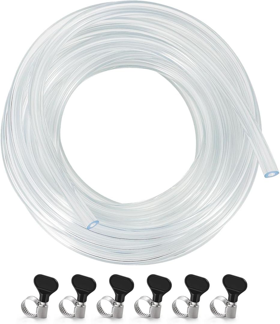 25 Feet - Hgkeke Kegerator Beer Line 3/16 Beer Line Vinyl Tubing Keg Beer Line Replacement Kit Kegerator Tubing with 6 Pcs Beer Line Clamps, Keg Hose for D Coupler, Draft Beer Tower Beer Dispensing