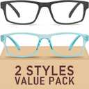 2 Pack Reading Glasses,Upgraded TR Blue Light Blocking Reading Glasses,Filter UV Ray/Glare Computer Readers, Stylish Lightweight Spring Hinges Eyeglasses for Women Men(Black/Blue,2.0)