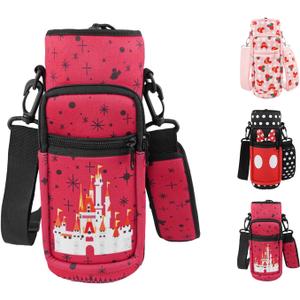 Water Bottle Carrier Bag 25oz/32oz Water Bottle Pouch Holder Adjustable Shoulder Strap Neoprene Water Bottle Sling Bag with Phone Pocket Insulated Tumbler Accessories for Walking (Deep Red)