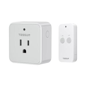 Remote Control Outlet, TESSAN Wireless Light Switch, On Off Switch Plug for Lights, Lamps, Fans, Household Appliances, 100ft RF Range, 15A/1875W(1 Remote + 1 Outlet) (White&Gray)