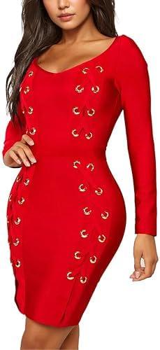 Hybrid & Company Womens Elegance V Neck Stretch Chic Bandage Dress, 1 XL