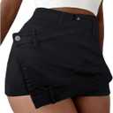 SHENHE Women's Vintage Mini Denim Skorts Wrap Overlay Irregular Stretchy Cargo Shorts (Large, Pure Black)