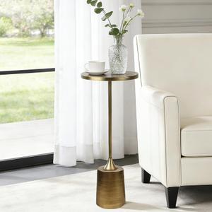 Jorsnovs Vintage Bronze Small End Table, 10'' Round Pedestal Side Table with Weighted Iron Base, Drink Table for Small Spaces, Antique Cocktail Table for Living Room, Entryway, or Bathroom, 10Dia. x 24H