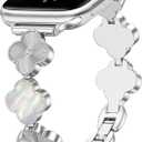 KOREDA Slim Bands Compatible with Apple Watch 42mm 44mm 45mm 46mm 49mm Series 11 10 9 8 7 SE Ultra Women, Thin Metal Dressy Jewelry Lucky Clover Bracelet for iWatch Series 6/5/4/3/2/1