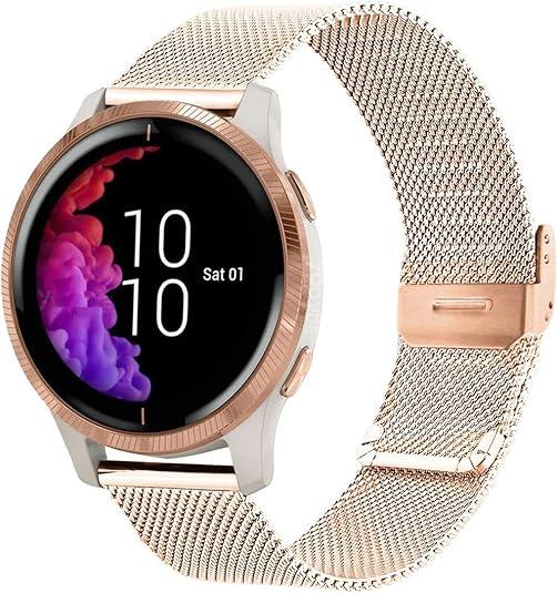 Abanen 20mm Stainless Steel Mesh Watch Band for Garmin Venu 2 Plus/Venu Sq 2 / Vivoactive 6/5, Quick Release Metal Wristband Strap for Approach S50 / S40