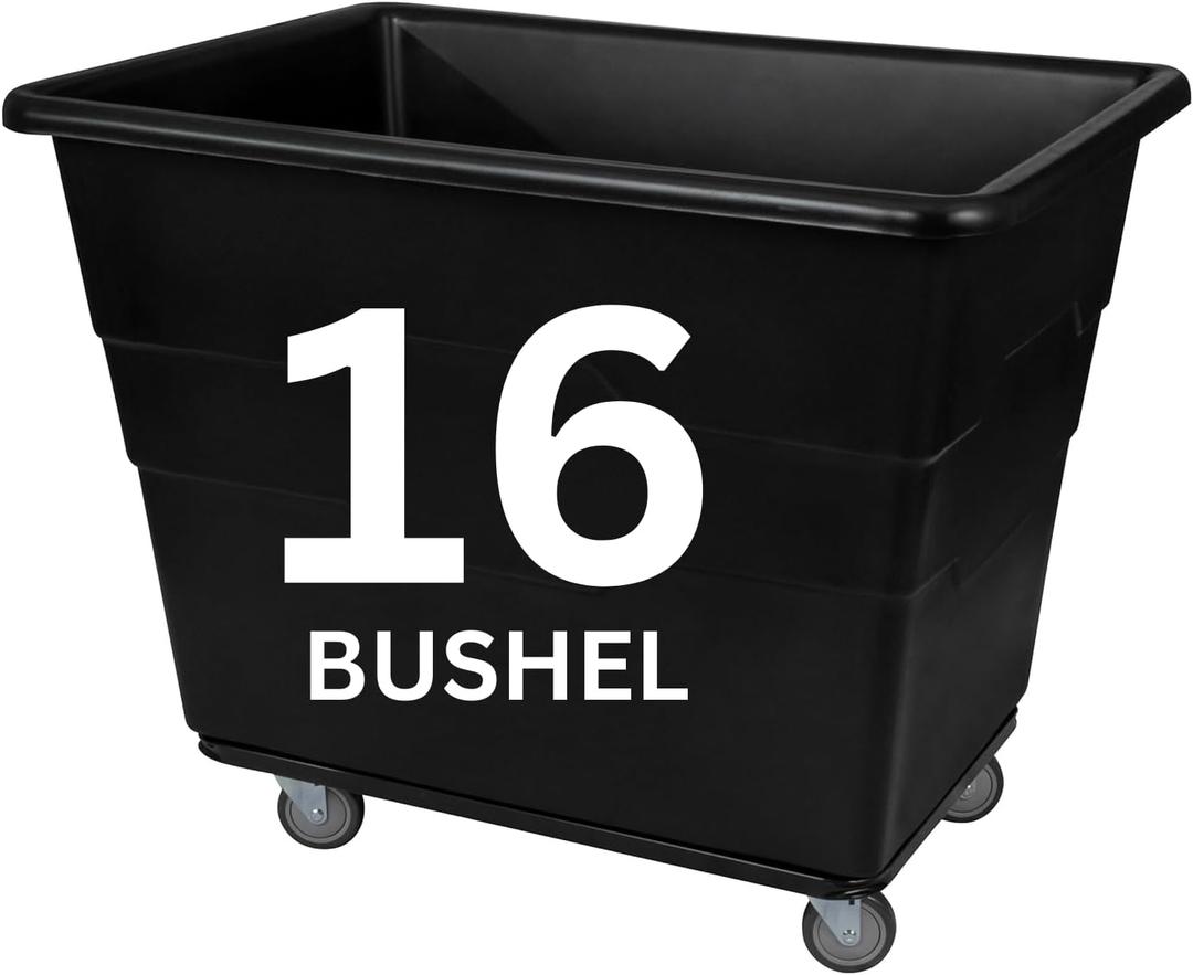 ReadySpace Commercial 16 Bushel Utility Cart with Steel Base, Poly Box Basket Truck, Laundry Cart, and Rolling Trash Bin, 47-Inch x 34.75-Inch x 35.5-Inch, 1000 Pound Weight Capacity, Black