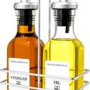 6 Oz Oil and Vinegar Bottle Cruet Set with Wire Caddy  2 Pack Glass Dispenser Bottles (No-Drip Spout)