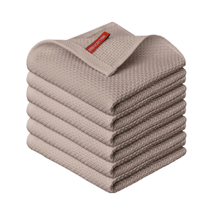 Artoid Mode 100% Cotton Brown Waffle Weave Kitchen Dish Cloths, 12x12 Inch Ultra Soft Absorbent Quick Drying Kitchen Dish Towels, Set of 6