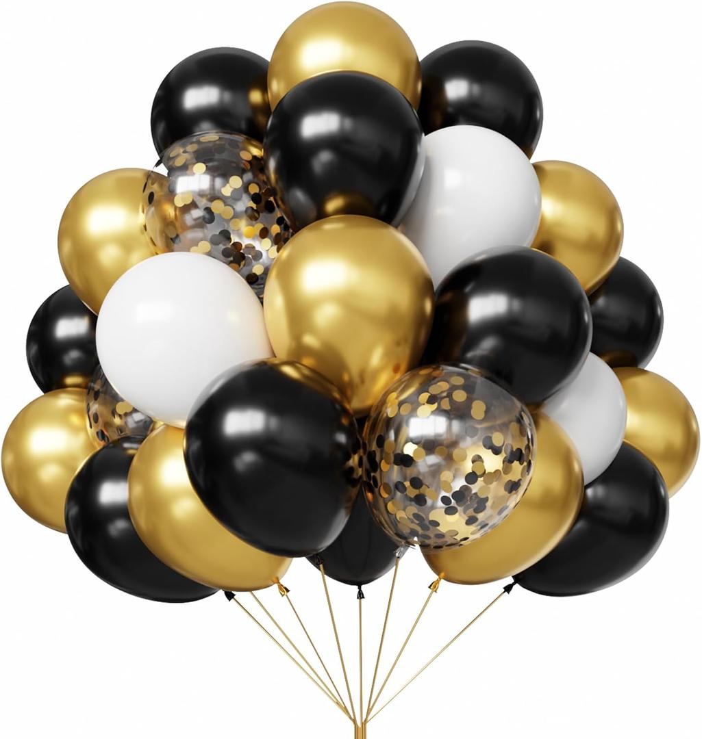 YMSZ Black and Gold Balloons, 67 Pcs 12 Inch Black White and Gold Confetti Party Balloons for Birthday, New Year, Graduation Party Decorations