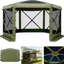 VEVOR Pop up Gazebo Screen Tent, 10 x 10 ft Large 6-Sided Camping Canopy Tent with Removable Top & Carry Bag, Quick-Set & Bite-Proof, Screen House Sun Shelter for 6-8 Persons Backyard Patio, Green