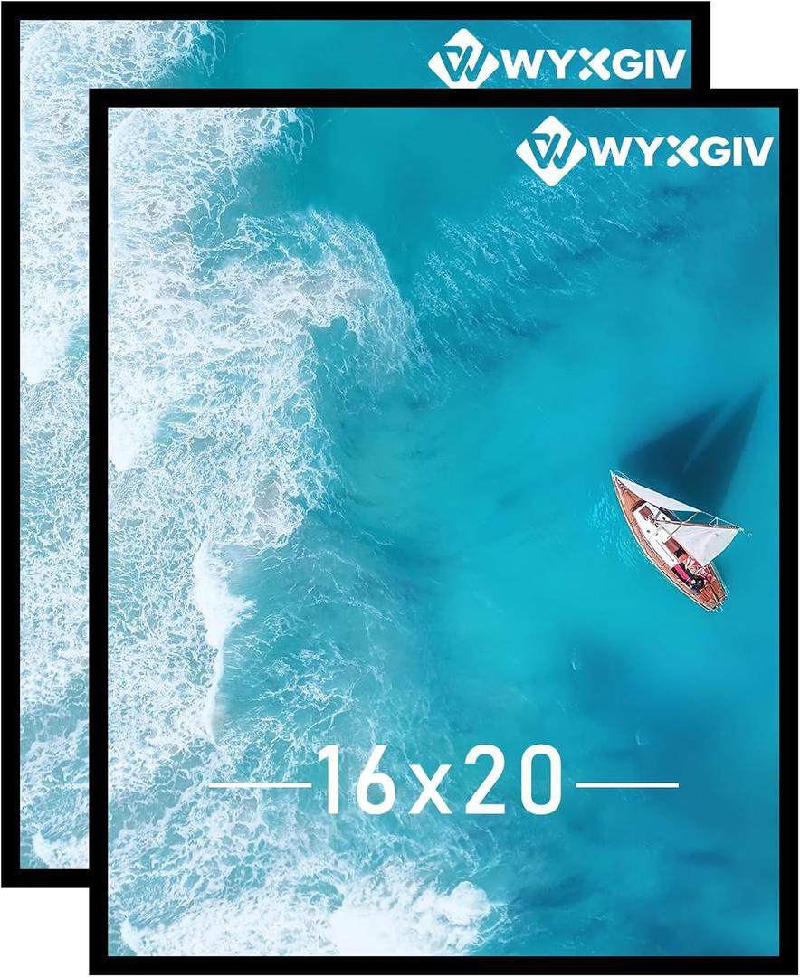 16x20 Picture Frame Set of 2, Scratch-Proof Black Frame Lightweight yet Sturdy Display Poster Artwork 16 x 20 Horizontally/Vertically - Slide-In Strips|2 Packs|Black|16"x20"