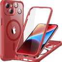 ESR for iPhone 14 Case, Compatible with MagSafe, Full-Body Military-Grade Drop Proof Case with Built-in 9H+ Tempered Glass Screen Protector, Armor Series, Clear Red