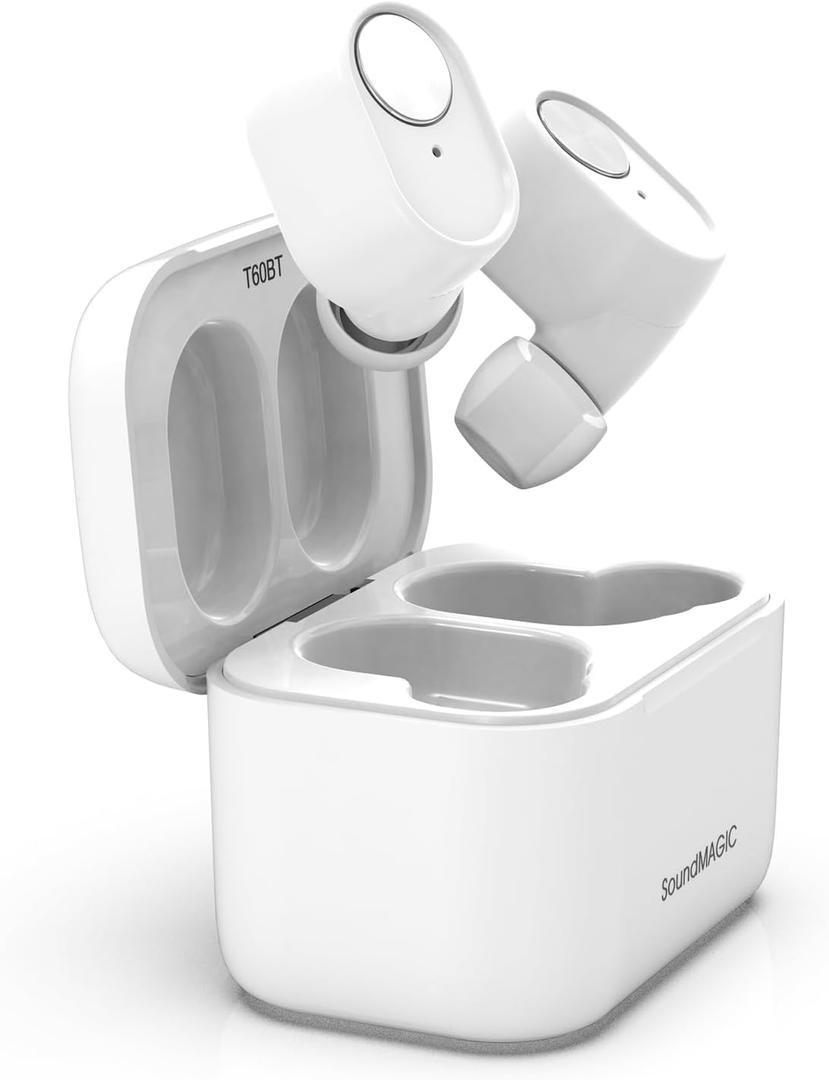SoundMAGIC T60BT True Wireless Earphones in Ear Bluetooth Headphones with Microphone HiFi Stereo Sports Earbuds Waterproof White