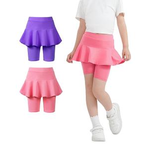 Girls Leggings with Skirt Uniform Skirts for Girls Knee-Length Ruffle Skirt Pants for Kid 4-11 Years Pink and Purple 