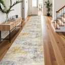 3x20 Runner Rug Washable Abstract: Non Slip Hallway Floor Mat Grey/Yellow