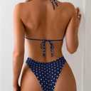WDIRARA Women's Polka Dots Bikini Set Halter Triangle Swimsuit 2 Piece Bathing Suit (Blue, M)