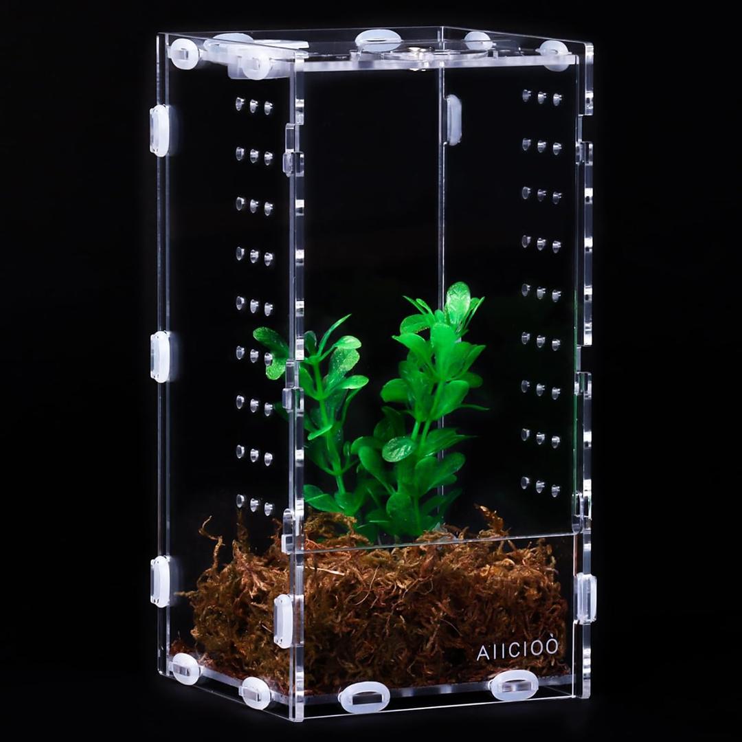 Aiicioo Micro Habitat Terrarium Enclosure 4x4x8 Inches Tarantula Enclosure Box Insect Habitat Clear Acrylic Reptile Feeding Tank for Jumping Spiders Insect Small Tree Dwelling Reptiles