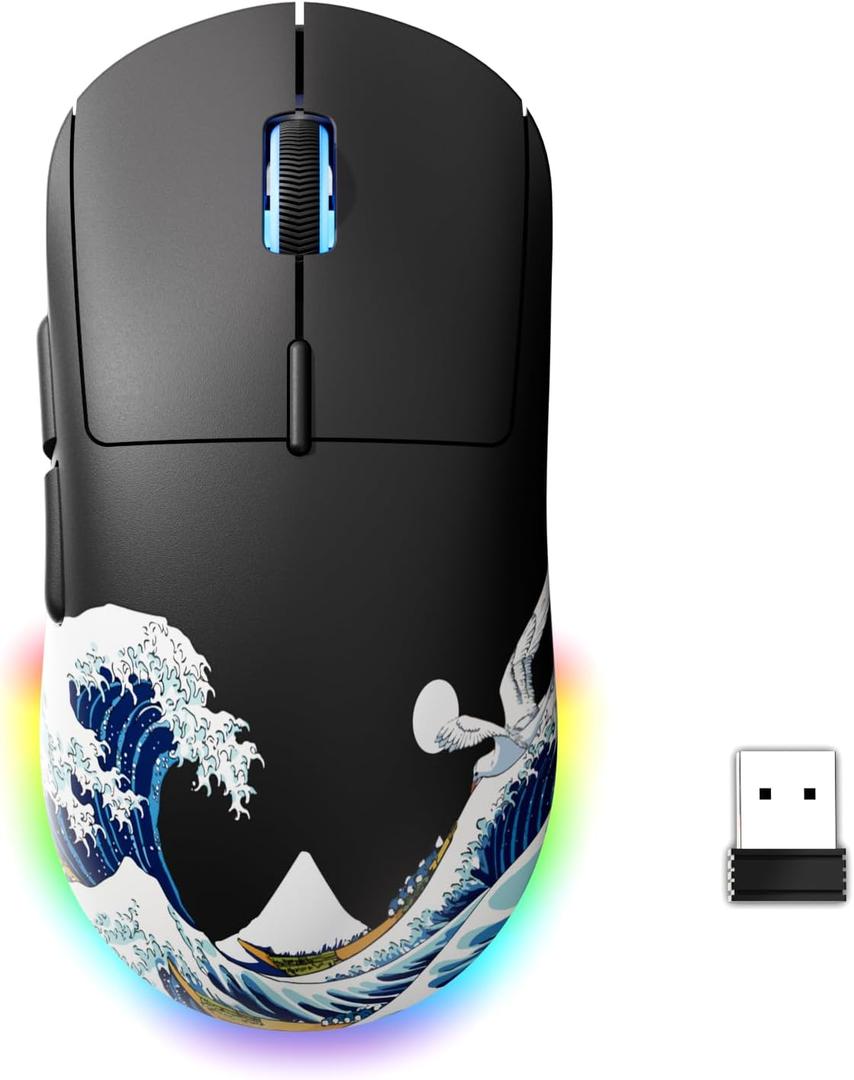 G57 Wireless Gaming Mouse, 8000 DPI, 80g, 2.4G/Bluetooth/USB-C Rechargeable Wireless Mouse with 5 Programmable Buttons for PC/Mac, Black