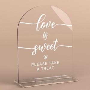 Acrylic Wedding Sign Love is Sweet Signs for Ceremony Modern Calligraphy Arch Acrylic Table Top Signs for Engagement Wedding Reception and Event Party Table Decor 8x10 Inch