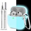 for Airpods 4th Case Cover, Come with Cleaner Kit,Soft Skin Silicone Case Cover with Keychain, Front LED Visibl, Full Protective CaseCompatible with AirPods 4th(Nightglow Blue)
