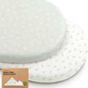 2-Pack Organic Bassinet Sheets for Girls, Boys - 100% Cotton Bassinet Mattress Sheets Compatible with Halo Bassinest Swivel Sleeper, Graco, Baby Delight, Chicco, Unisex Fitted Bassinet Sheets (Herb)