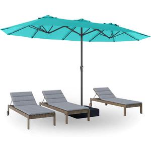 PatioKingdom 15FT Large Patio Umbrella with Base, Double Sided Rectangular Outdoor Umbrella with Sturdy Fiberglass Ribs, Market Umbrella for Pool,Garden,Backyard,Deck (Peacock Blue, 15FT)