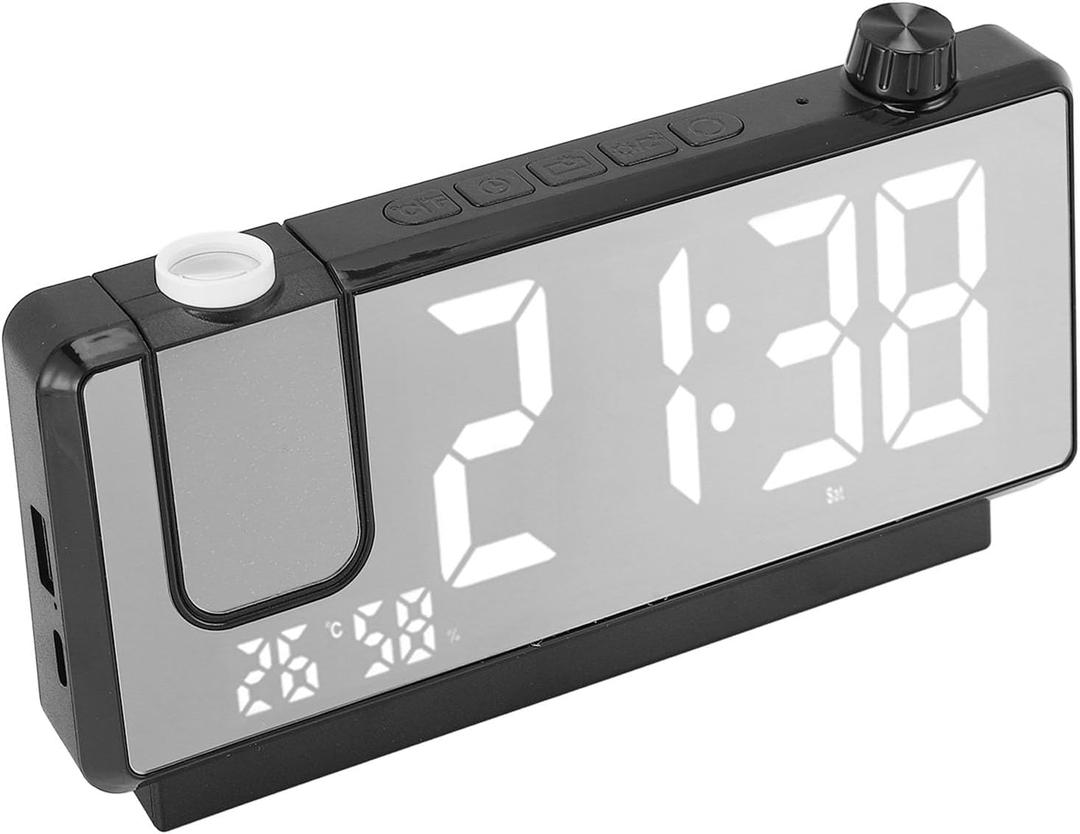 ASHATA Projection Digital Alarm Clock for Bedrooms, Radio Alarm Clock on Ceiling, Large Display LED Mirror Desk k, Digital k for Heavy Sleepers, Snooze Wake Up (Black)