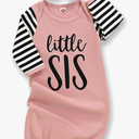 AMAWMW Newborn Baby Girl Little Sister Sleeper Gown Stripe Long Sleeve Nightgown Pajamas Gifts Stuff Essential Outfit, 70
