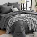 HEVUMYI Twin Comforter Set - 5-Piece All Season Bed in a Bag Twin, Ultra Soft Bedding Set with Comforter, Flat Sheet, Fitted Sheet, Pillowcases, Pillow Shams, Dark Grey