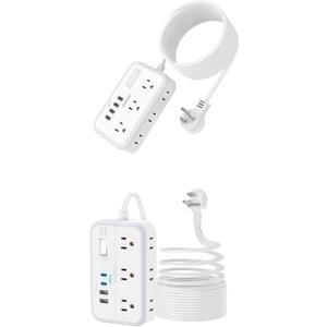 Extension Cord 25 ft & 10 ft, NTONPOWER Surge Protector Power Strip with 6 Widely Outlets 4 USB Ports(2 USB C), Flat Plug, Wall Mounted, Side Outlet Extender for Indoor, Home Office, Dorm Room Essenti