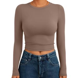 SKYZOO Long Sleeve Crop Tops for Women 2025 Slim Fit Basic Fall Fashion Y2k Teen Girl Clothes (XL)